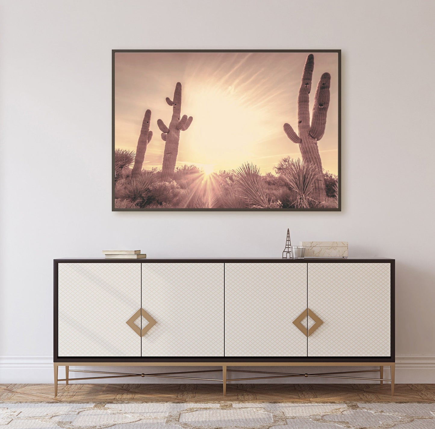 Cactuses on Desert poster print home wall art decor plants sunset modern design