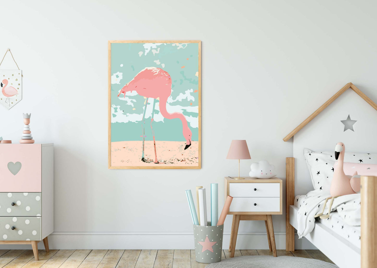 Pink Flamingo poster print home wall art decor nursery kids modern design