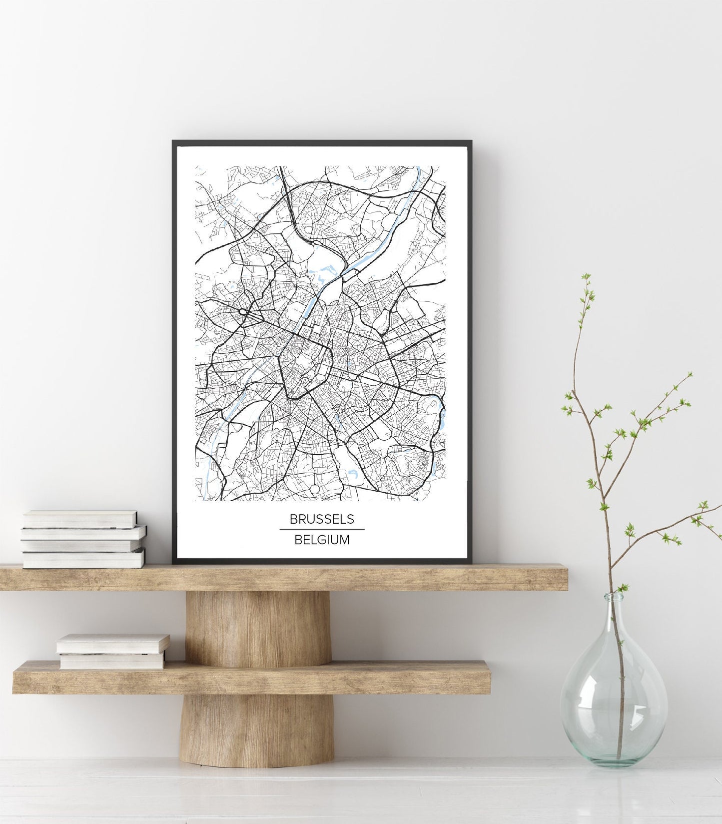 Brussels map poster print home wall art decor modern simple white map of Brussels city