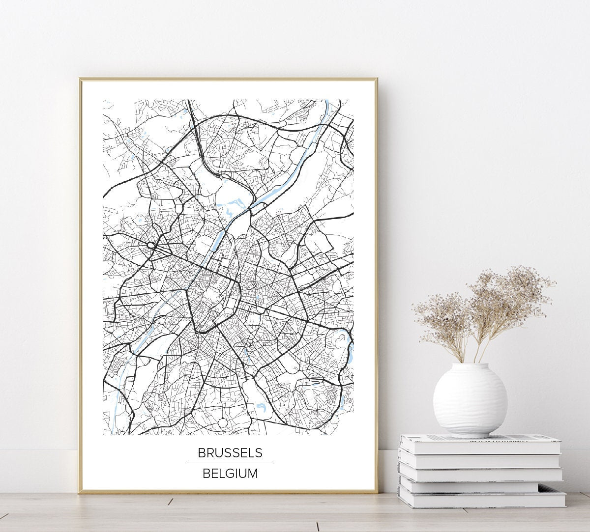 Brussels map poster print home wall art decor modern simple white map of Brussels city