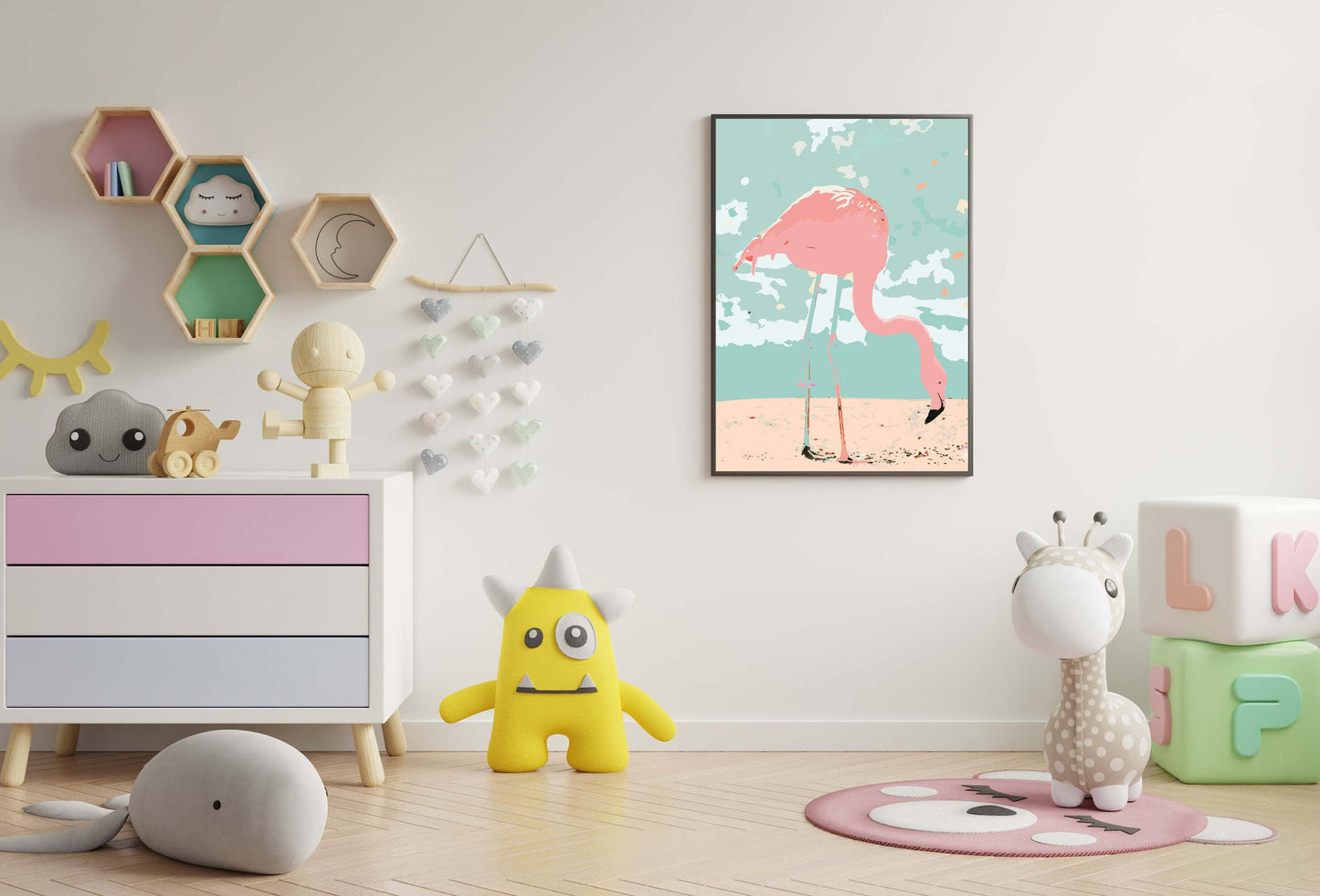 Pink Flamingo poster print home wall art decor nursery kids modern design