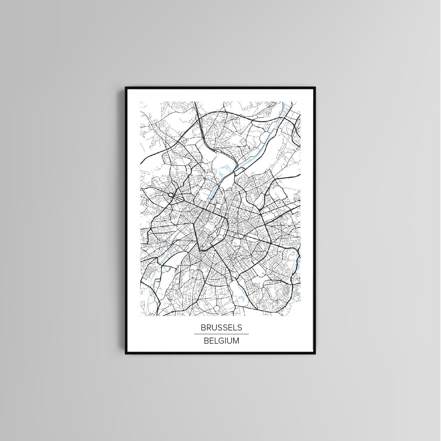 Brussels map poster print home wall art decor modern simple white map of Brussels city