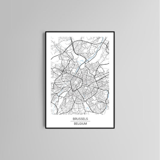 Brussels map poster print home wall art decor modern simple white map of Brussels city