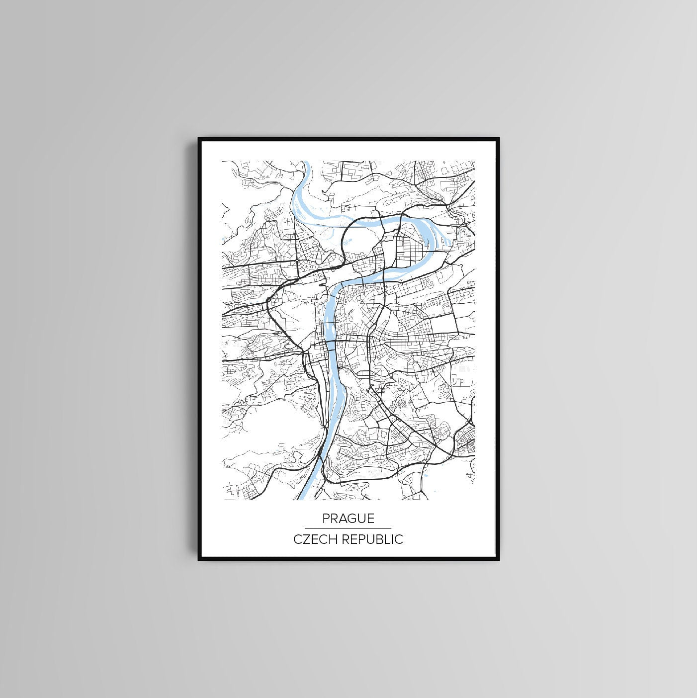 Prague Map poster print home wall art decor modern white European city design