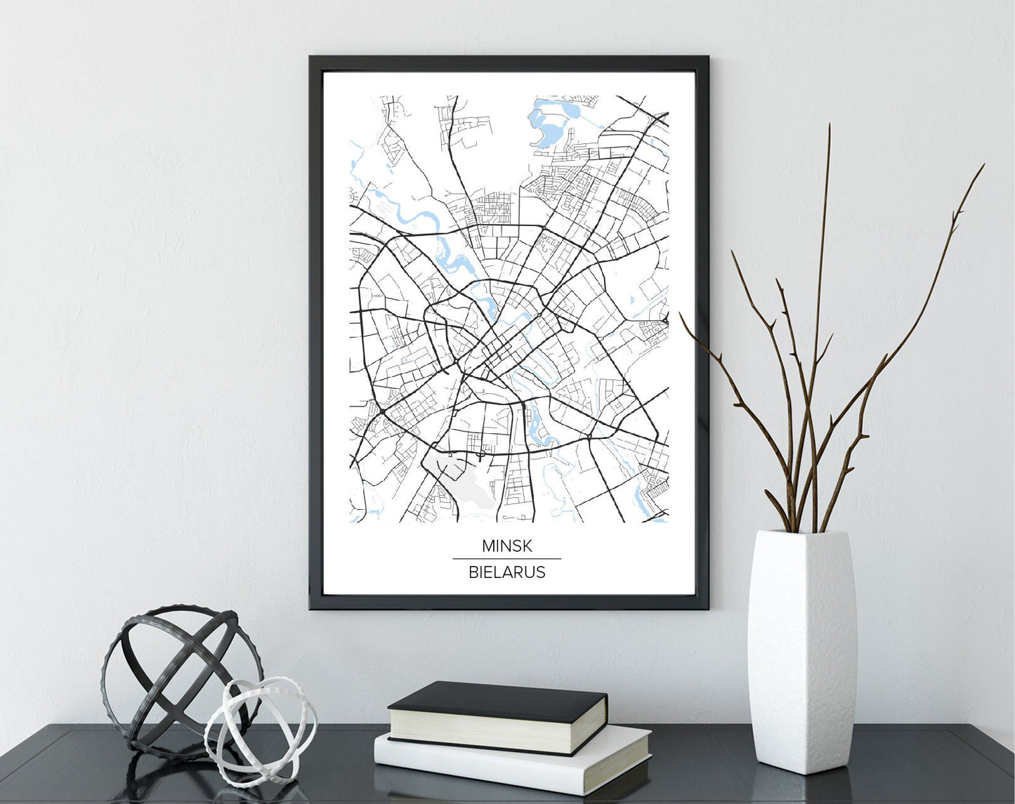 Minsk map poster print home wall art decor modern white desgn