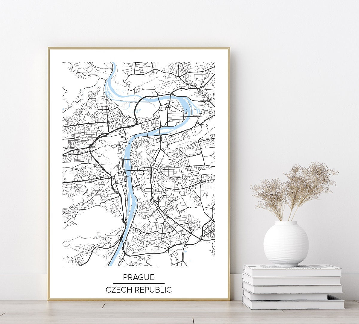 Prague Map poster print home wall art decor modern white European city design