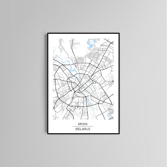 Minsk map poster print home wall art decor modern white desgn