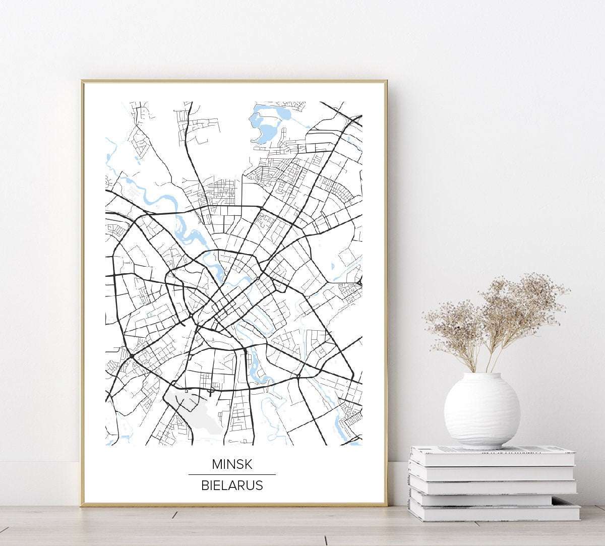 Minsk map poster print home wall art decor modern white desgn