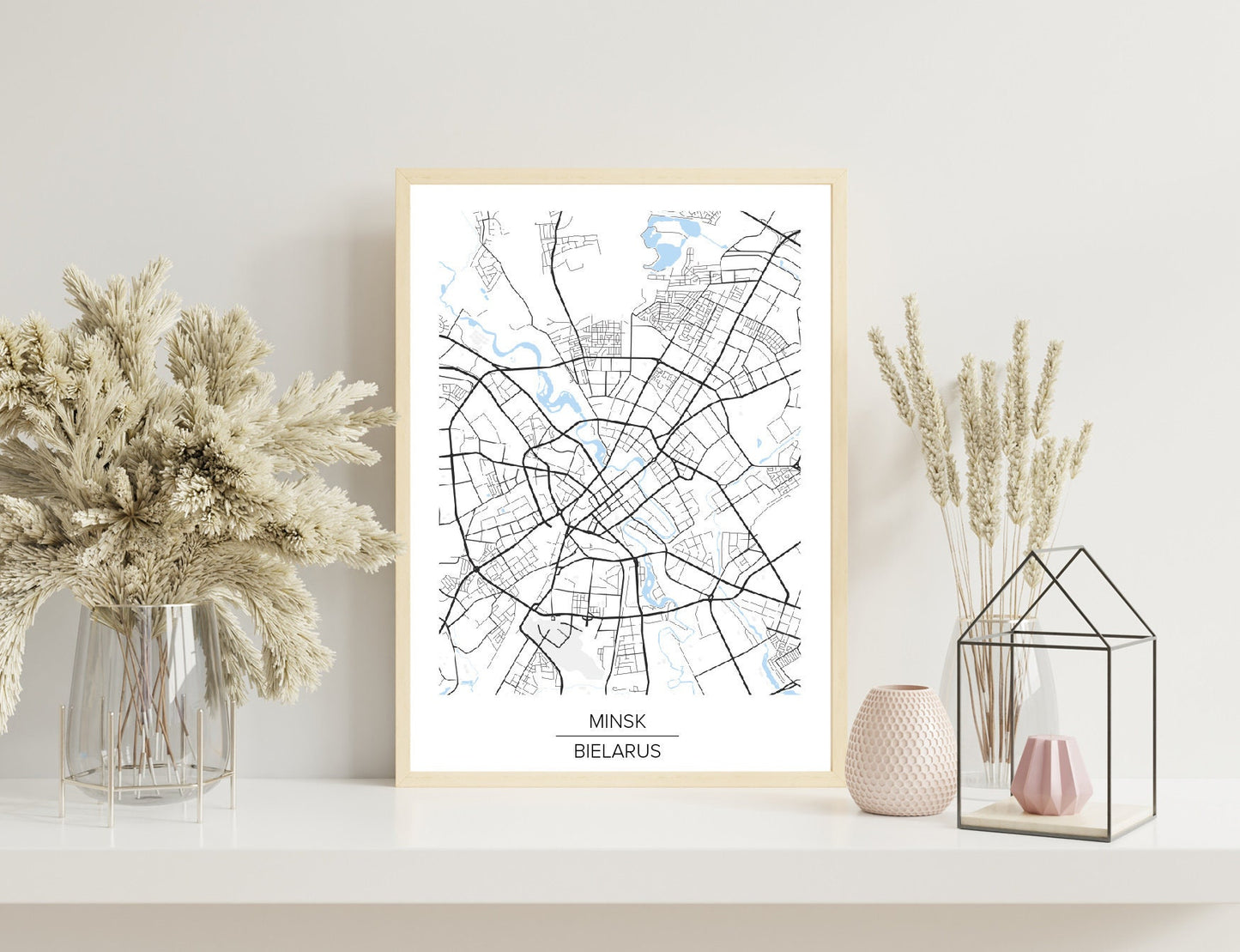 Minsk map poster print home wall art decor modern white desgn