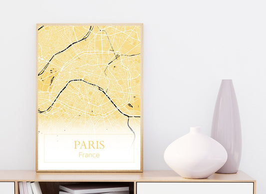 Paris Gold Colour Map Print, City Map, Home Decor, Wall Art, Maps Printing, Gift Idea