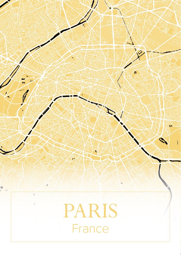 Paris Gold Colour Map Print, City Map, Home Decor, Wall Art, Maps Printing, Gift Idea