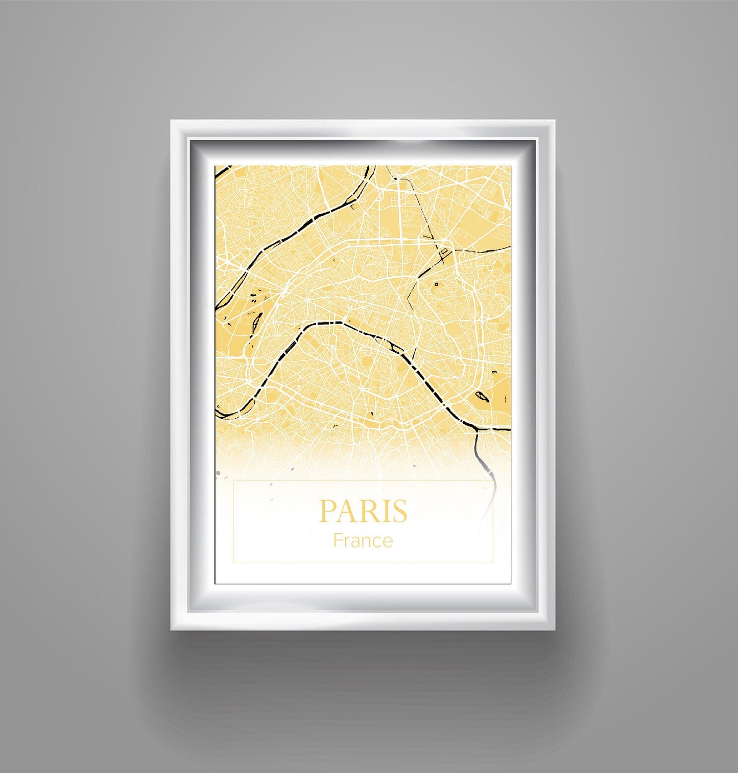 Paris Gold Colour Map Print, City Map, Home Decor, Wall Art, Maps Printing, Gift Idea