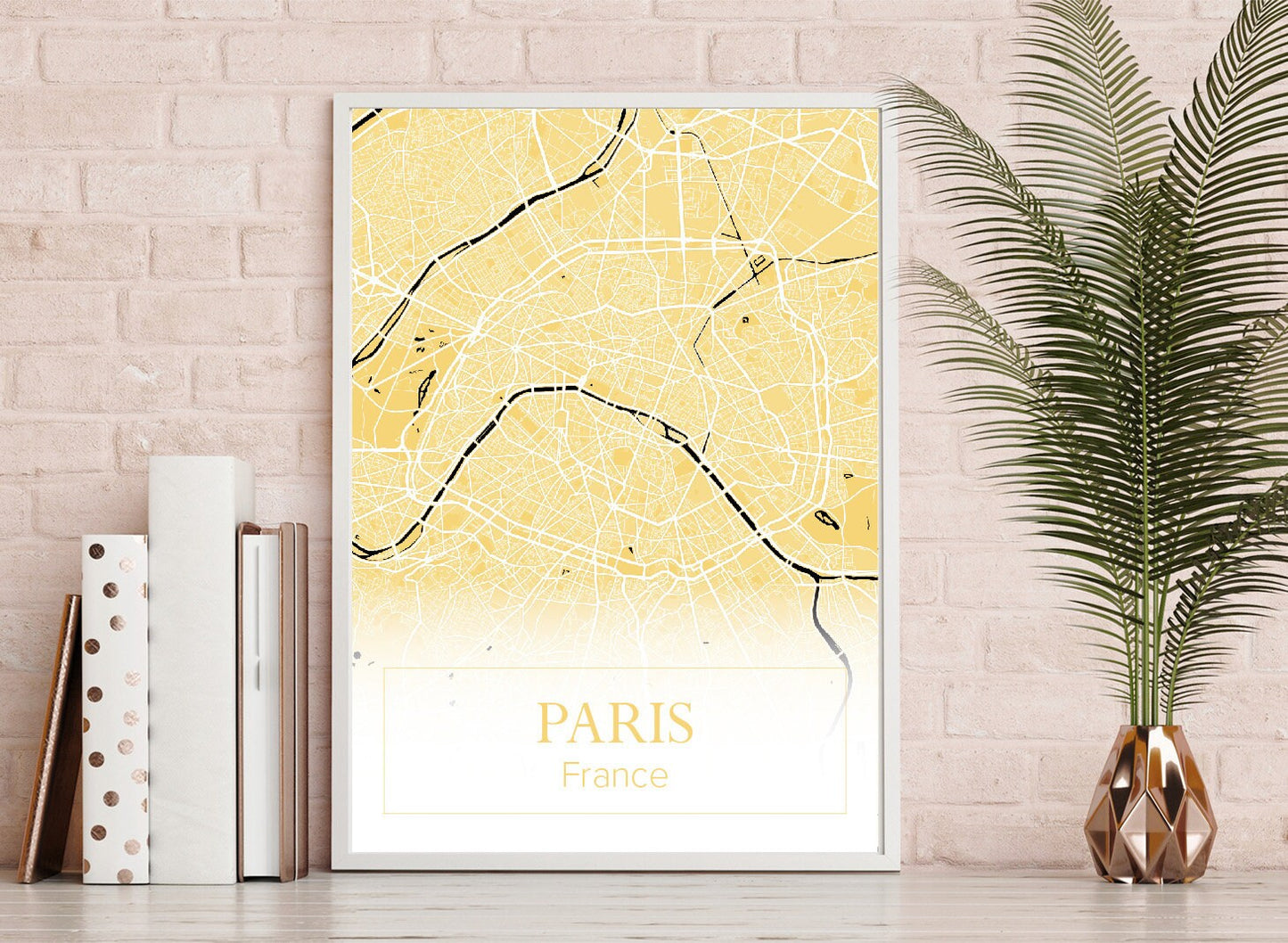 Paris Gold Colour Map Print, City Map, Home Decor, Wall Art, Maps Printing, Gift Idea