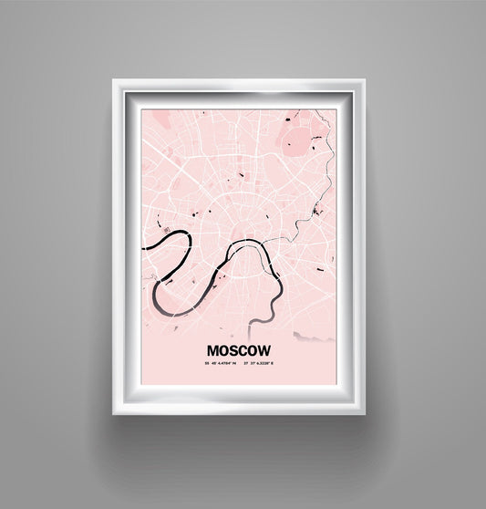 Moscow Modern Map Russia Poster Home Decor Print Pink decor