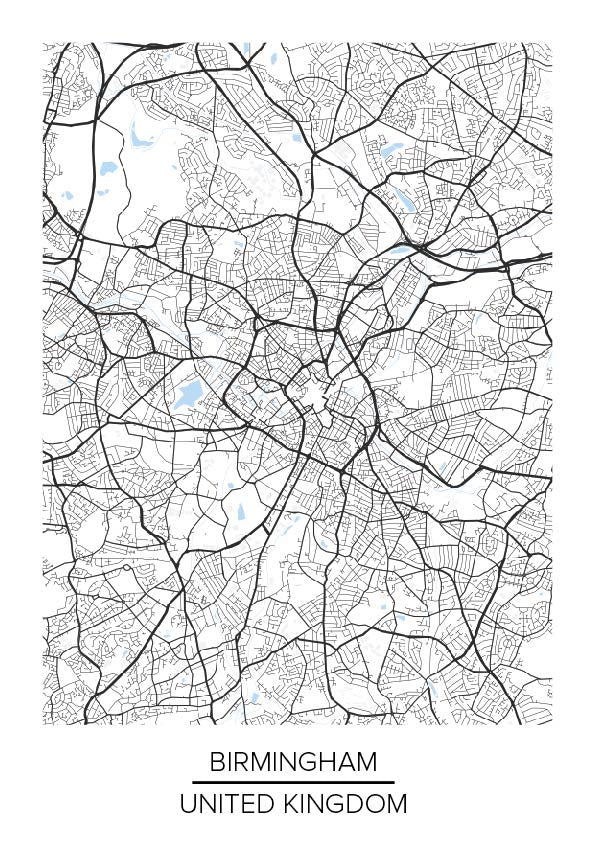 Birmingham Modern Map, Print, Eco inks, Gift Idea, Home Decor, Office Decor, School, City, Uk