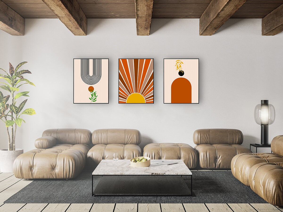 Abstract sun poster print home wall art decor set of three posters modern design