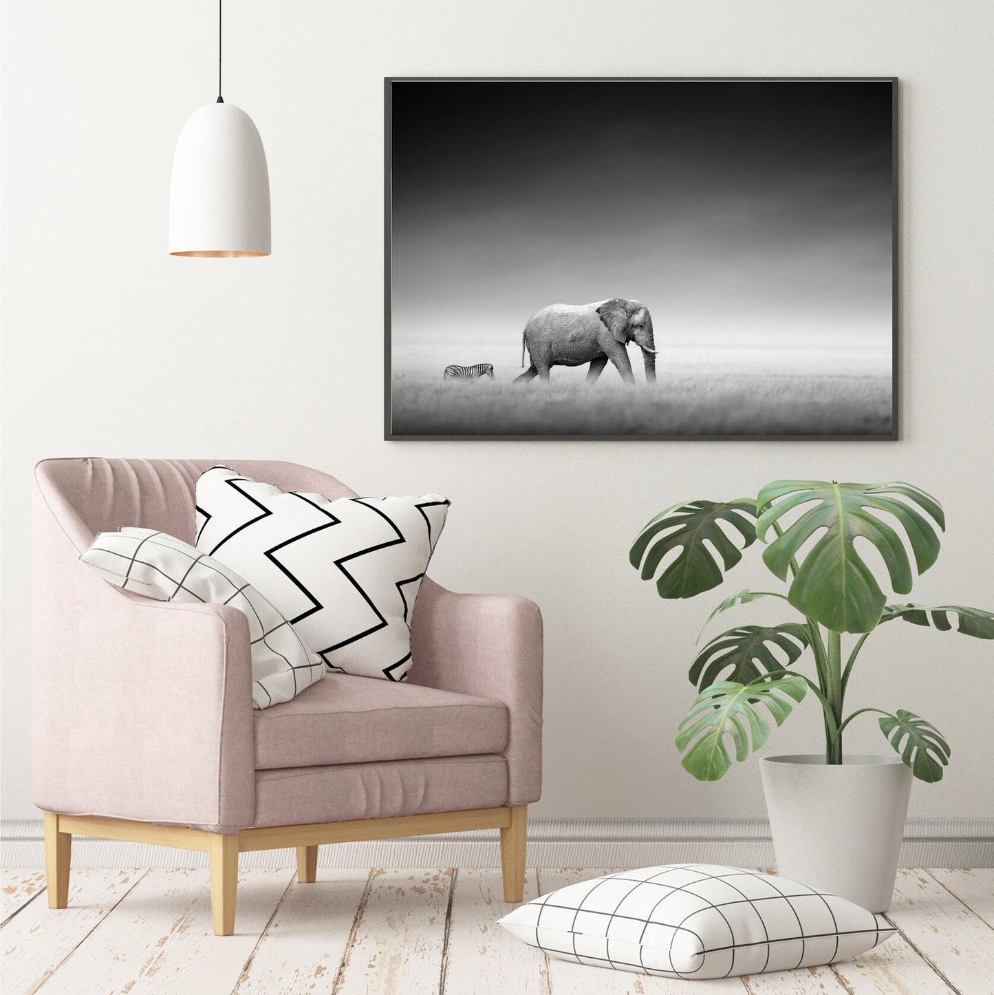 Elephant and Zebra poster print home wall art decor animal poster wild animal black and white