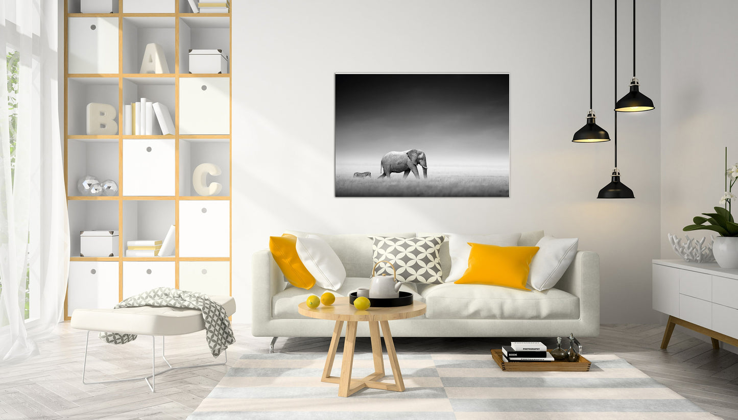 Elephant and Zebra poster print home wall art decor animal poster wild animal black and white