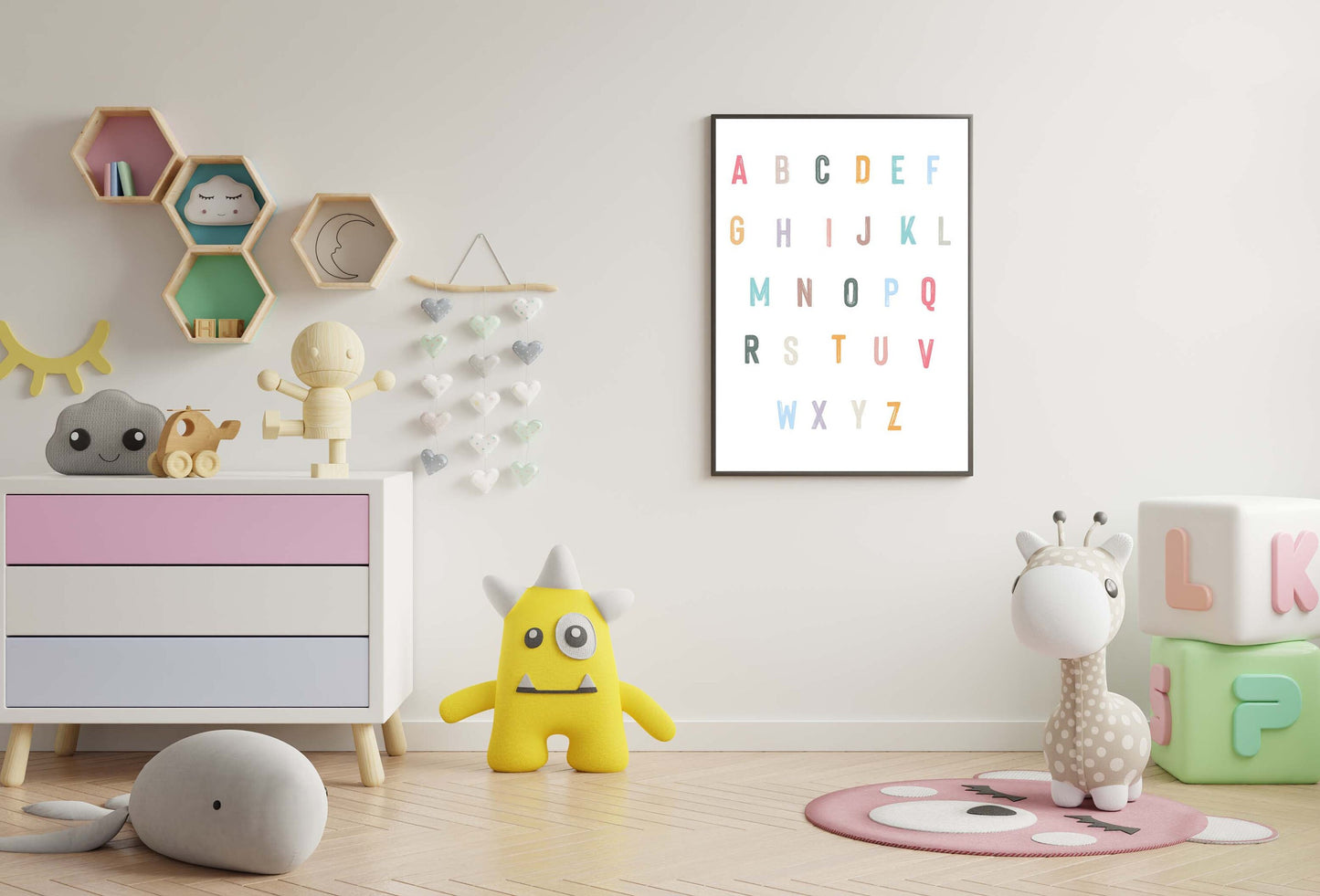 Alphabet for kids poster print home wall nursery art decor modern posters multi colour prints