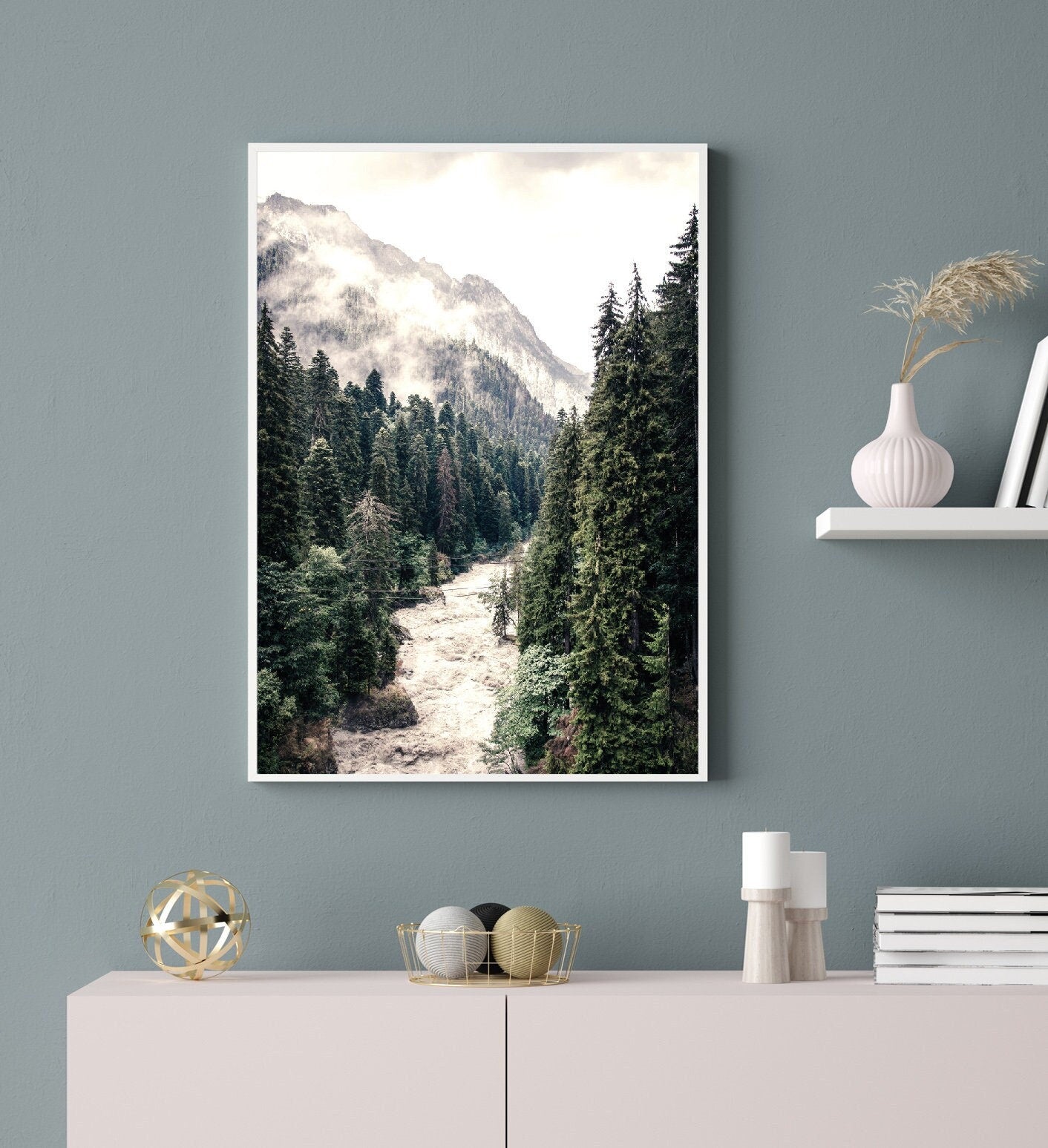 River Mountain Forest poster print home wall art decor nature scenery poster