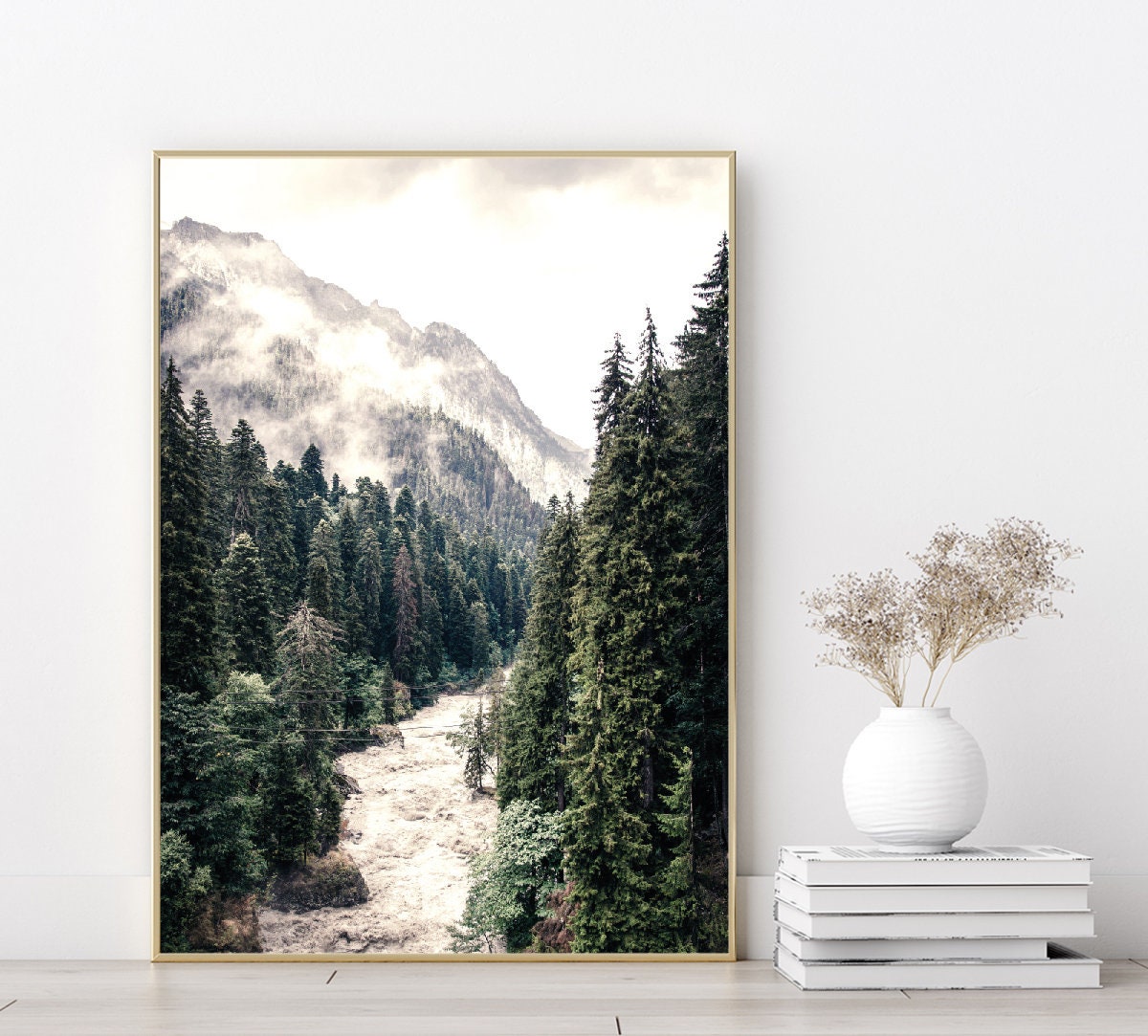 River Mountain Forest poster print home wall art decor nature scenery poster