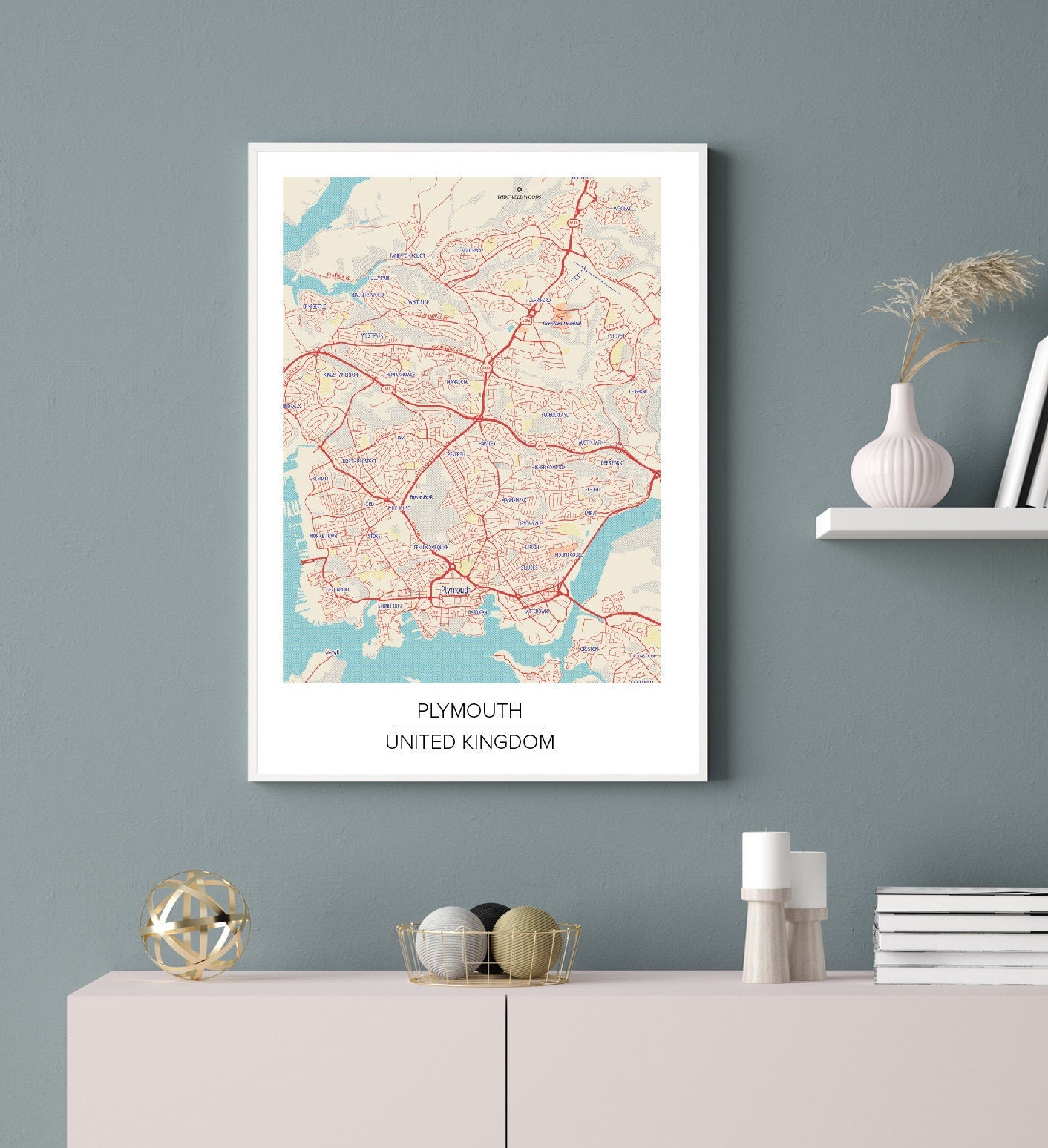 Plymouth Map poster print home wall art decor modern poster