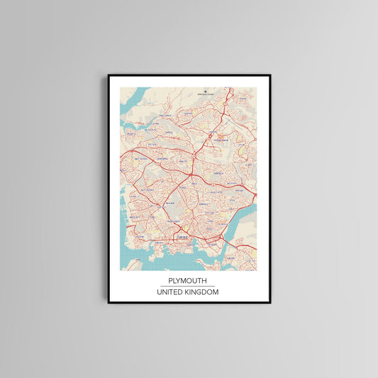 Plymouth Map poster print home wall art decor modern poster