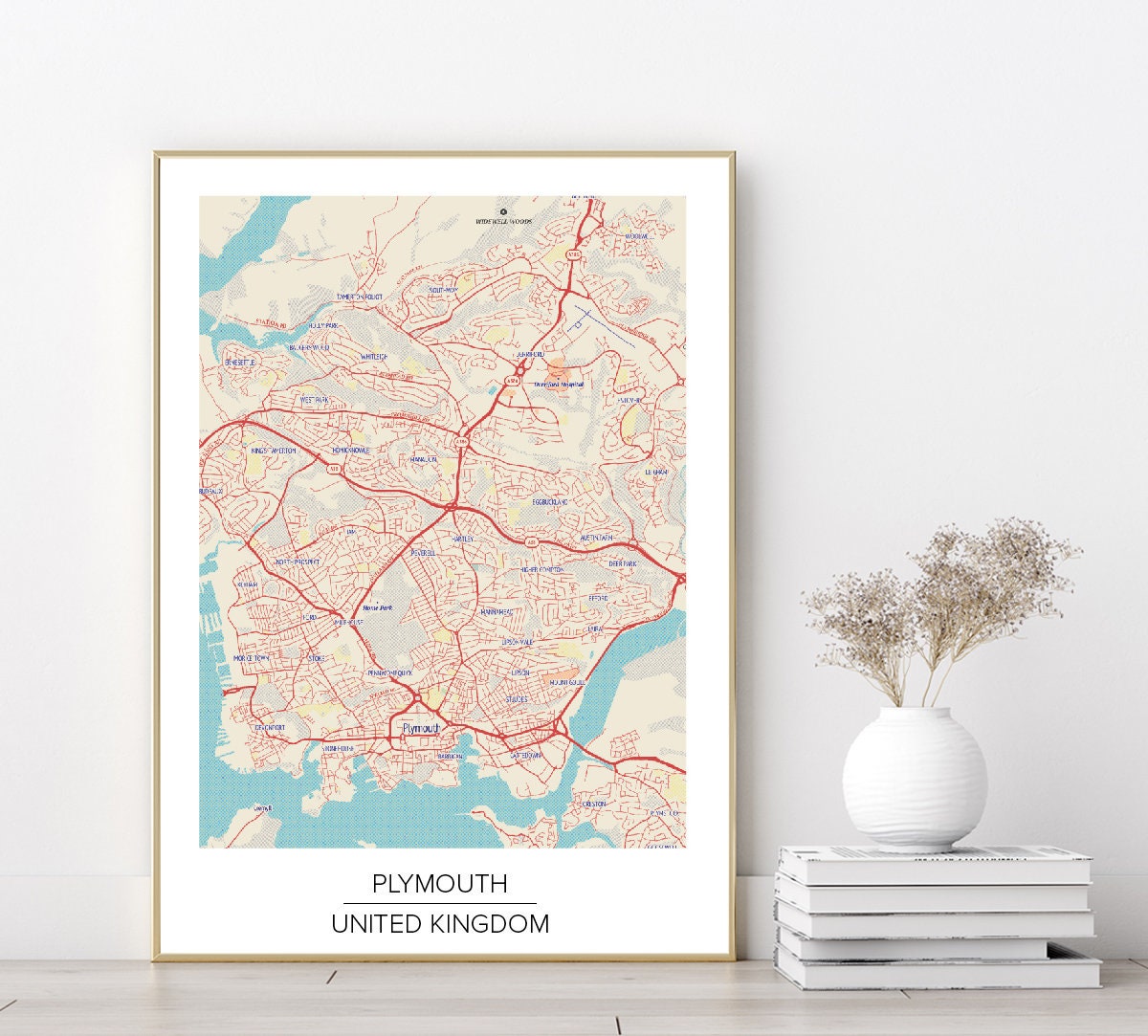 Plymouth Map poster print home wall art decor modern poster