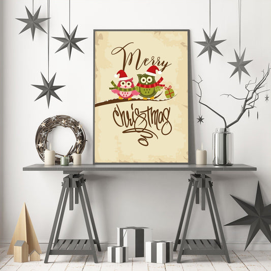 Christmas Owls , Prints,  Festive, Christmas décor, Wall art, Poster, Gift, Home Decor, Dorm accessories