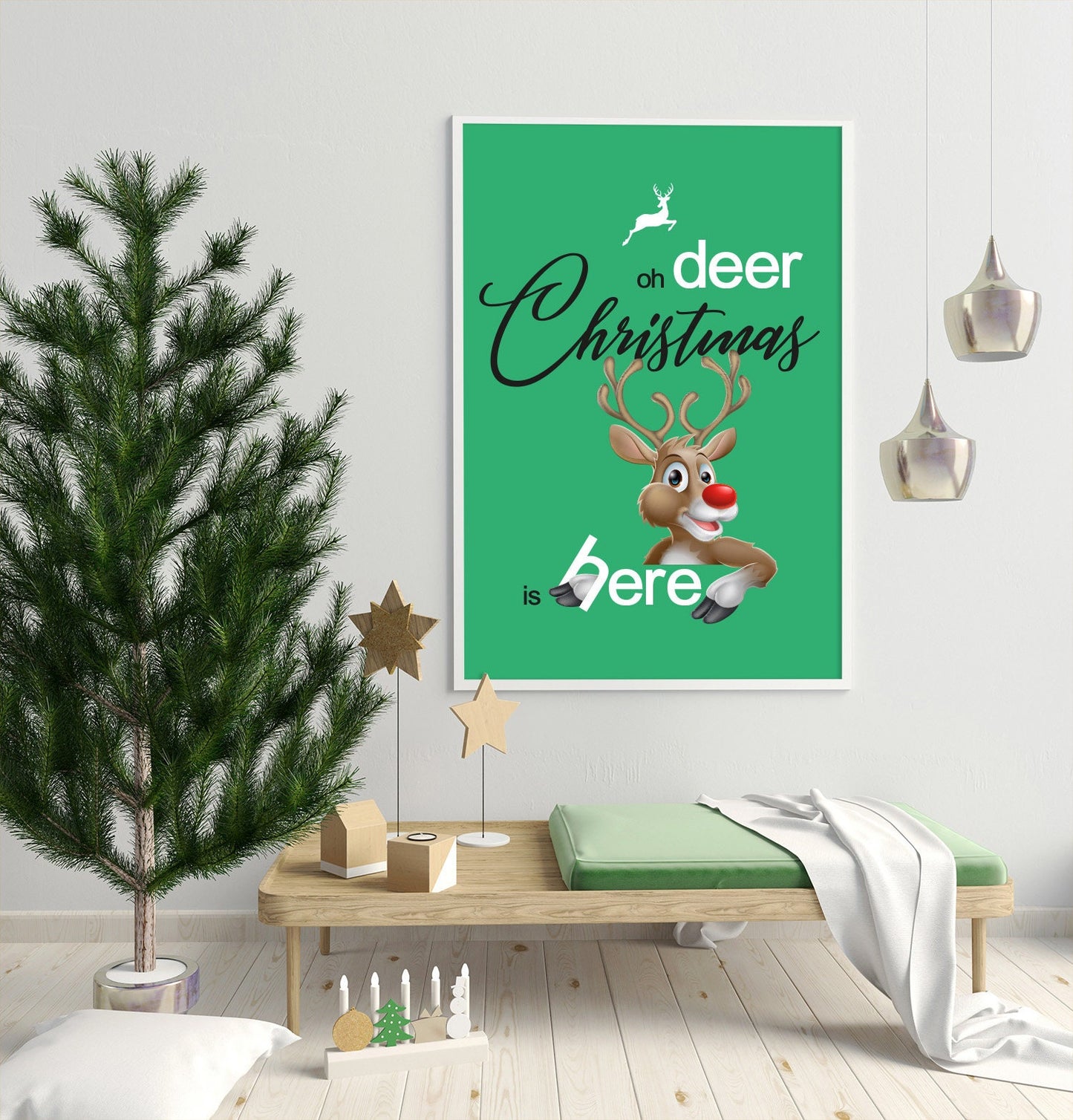 Christmas Deer, Prints,  Festive, Christmas décor, Wall art, Poster, Gift, Home Decor, Dorm accessories