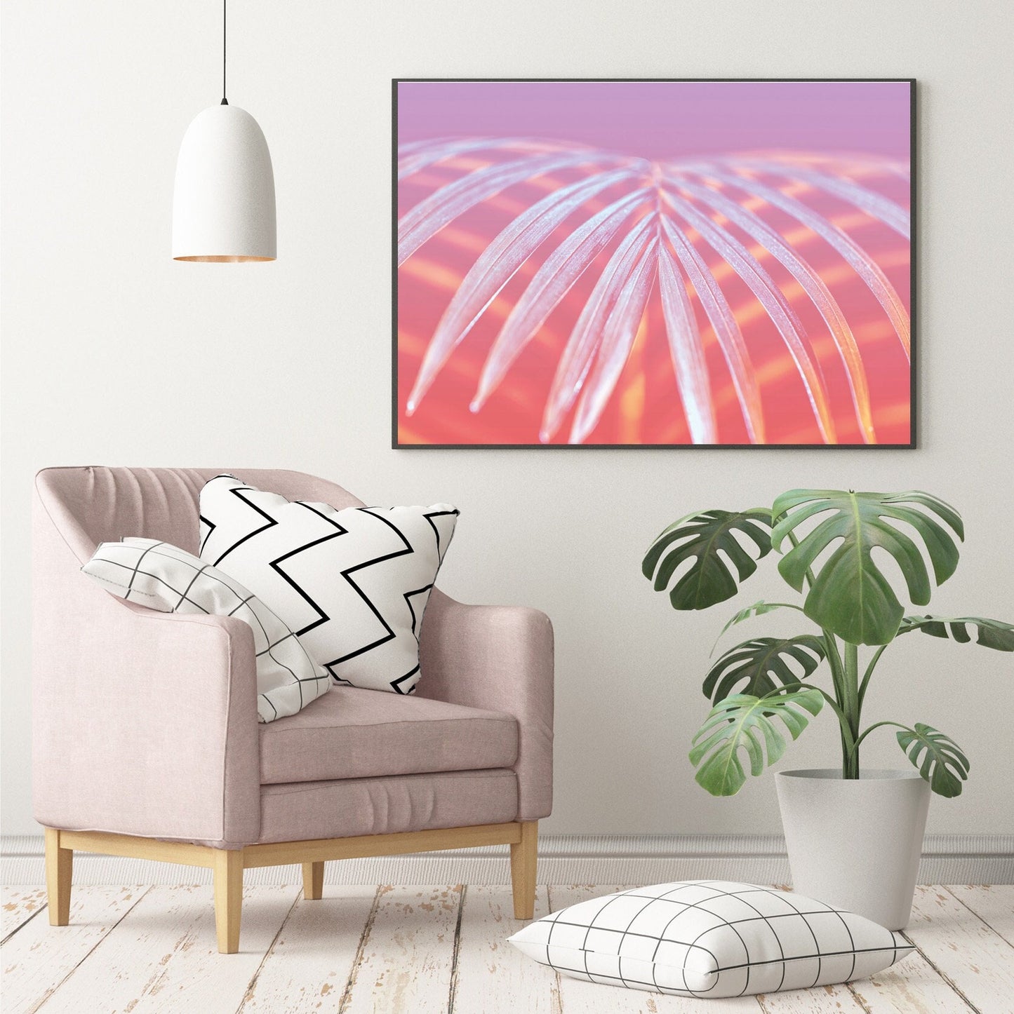 Pink palm leaves poster print tropical botanical home wall art decor home accessories