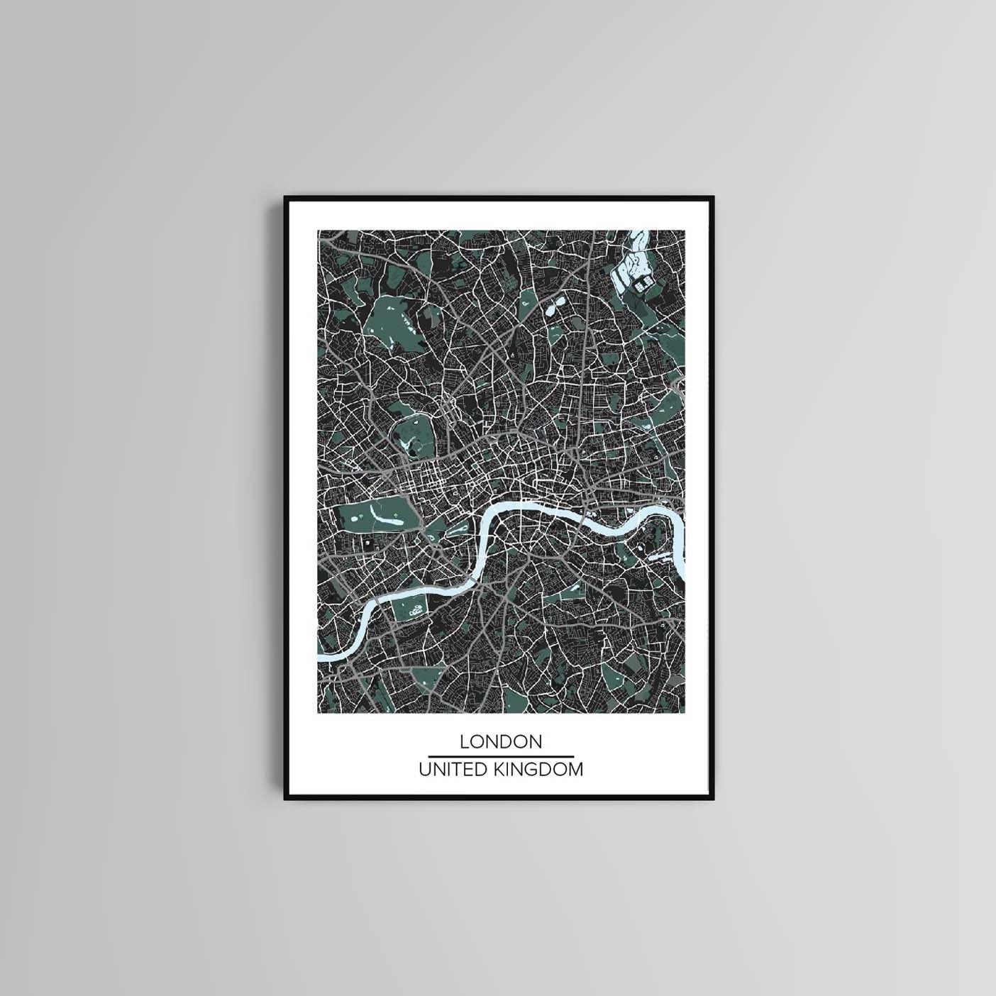 London Map Wall Art Prints Home decor City of London in Pink Grey Black and White Multicolour