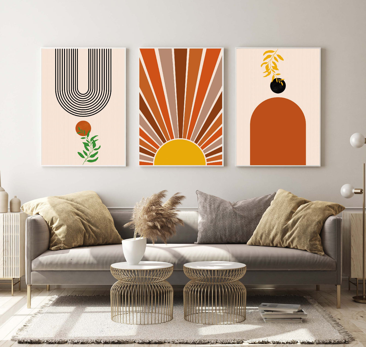 Abstract sun poster print home wall art decor set of three posters modern design