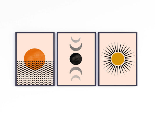 Abstract sun poster print home wall art decor set of three posters modern design