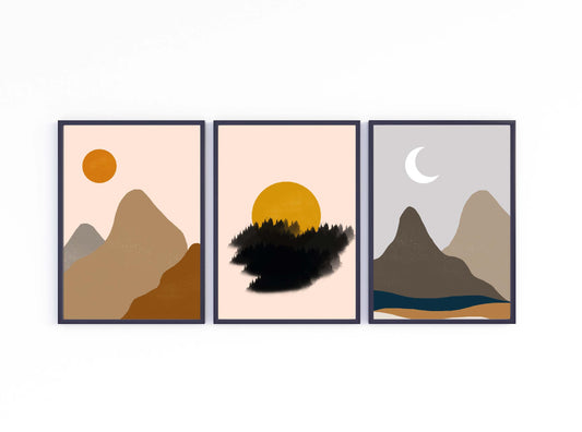 Abstract sun poster print home wall art decor set of three posters modern design