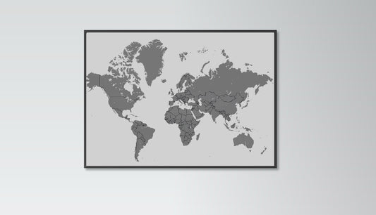 Grey World map poster print home wall art decor modern multiple styles design