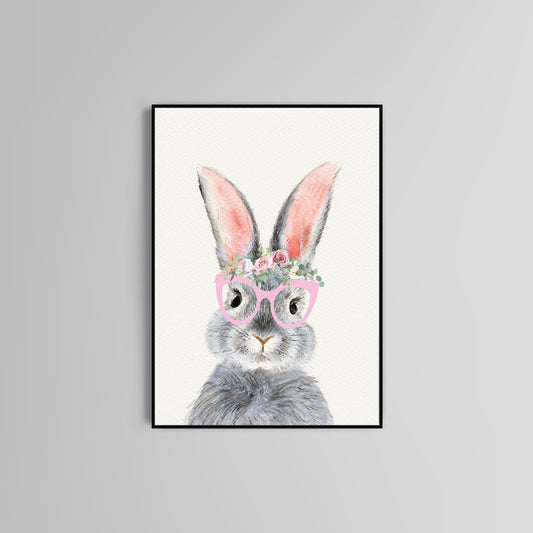 Bunny nursery poster print home wall art decor flowers kids modern design wall decoration pink glasses