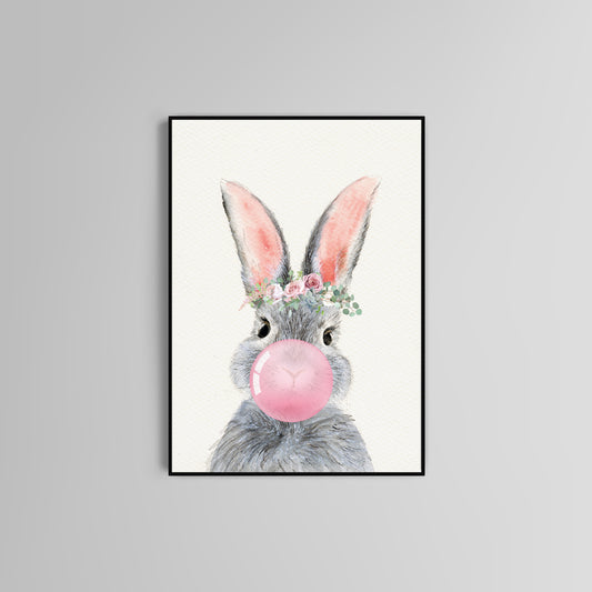 Bunny nursery poster print home wall art decor flowers kids modern design wall decoration tie bow