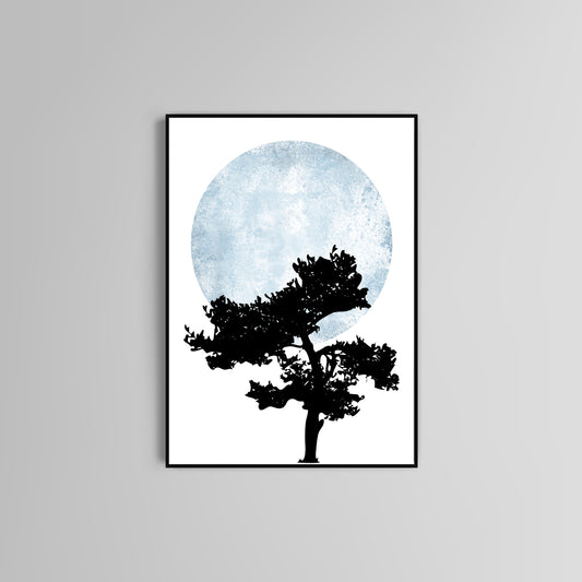 Abstract tree moon poster print home wall art decor sunset black tree modern print