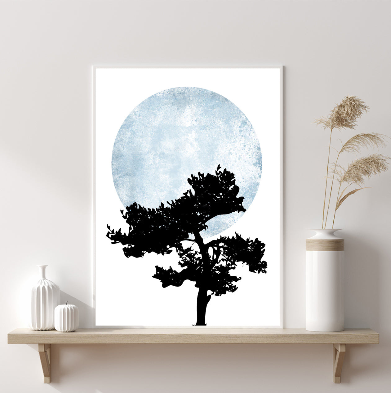 Abstract tree moon poster print home wall art decor sunset black tree modern print