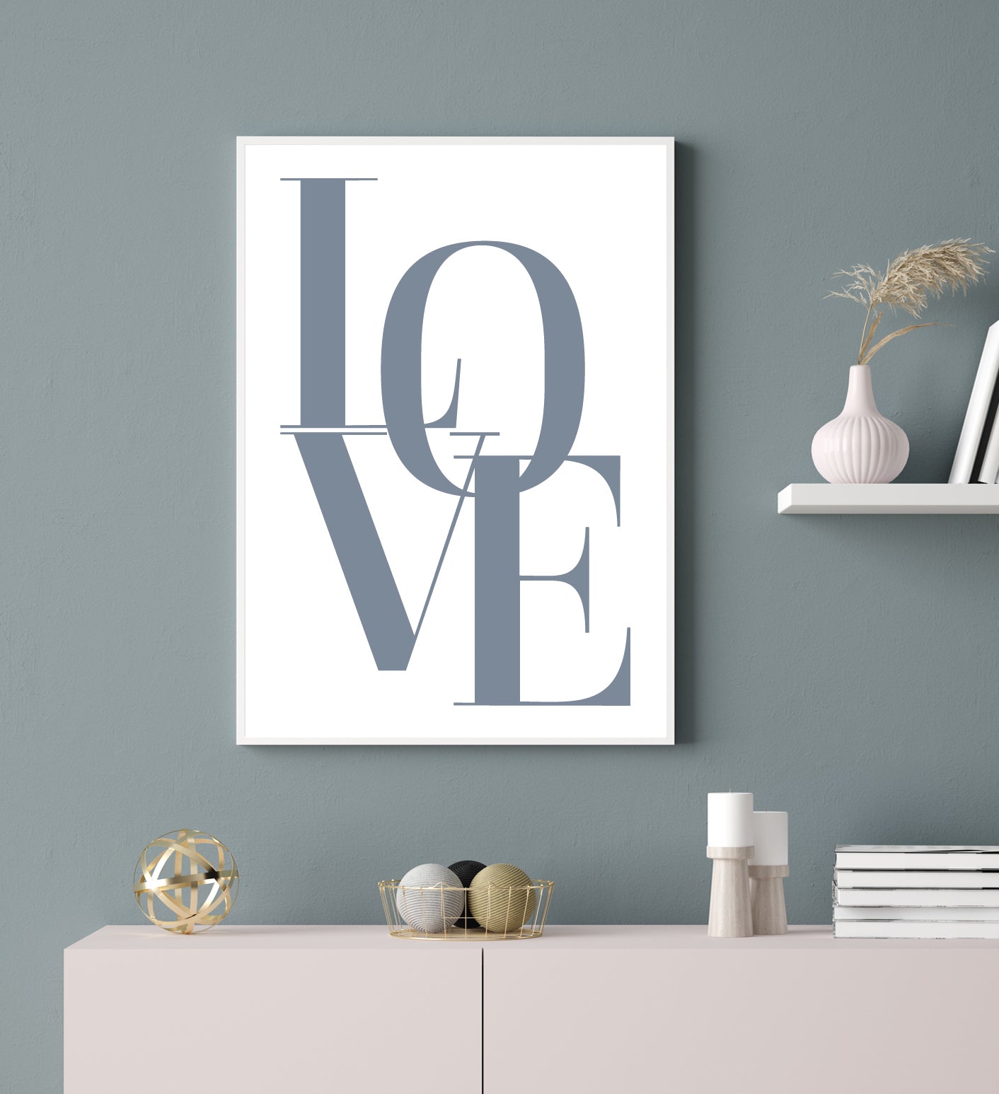 Love Letters poster print home wall art decor dusty blue modern elegant design home accessories