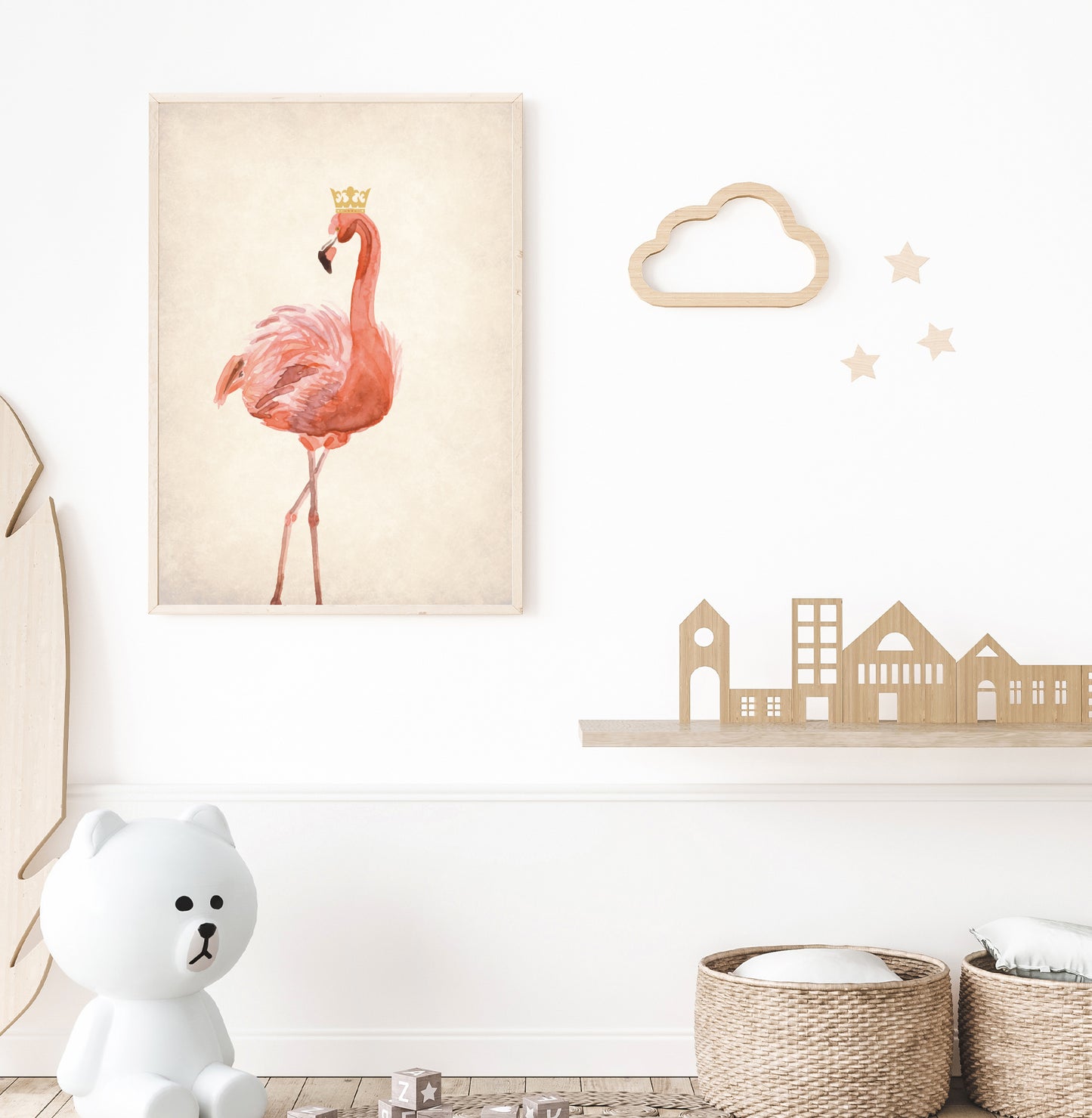 Pink Flamingo poster print home wall art decor elegant design kids nursery room  crown prince