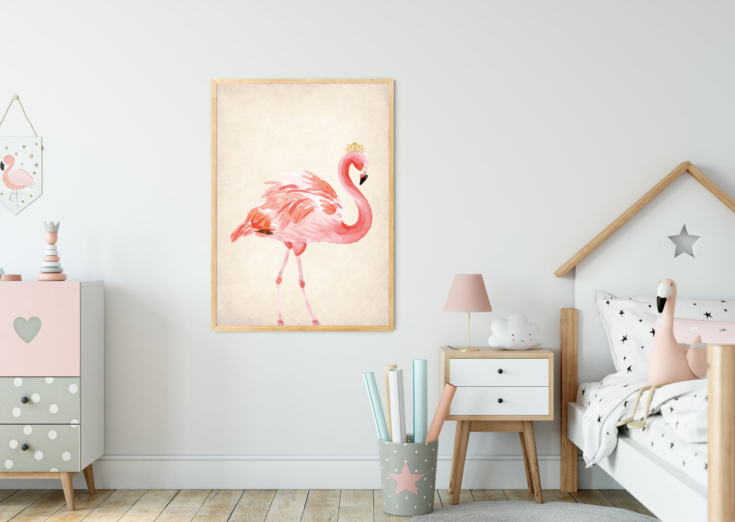 Pink Flamingo poster print home wall art decor elegant design kids nursery room  crown prince