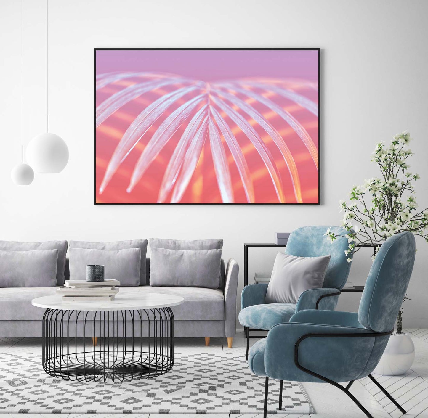 Pink palm leaves poster print tropical botanical home wall art decor home accessories