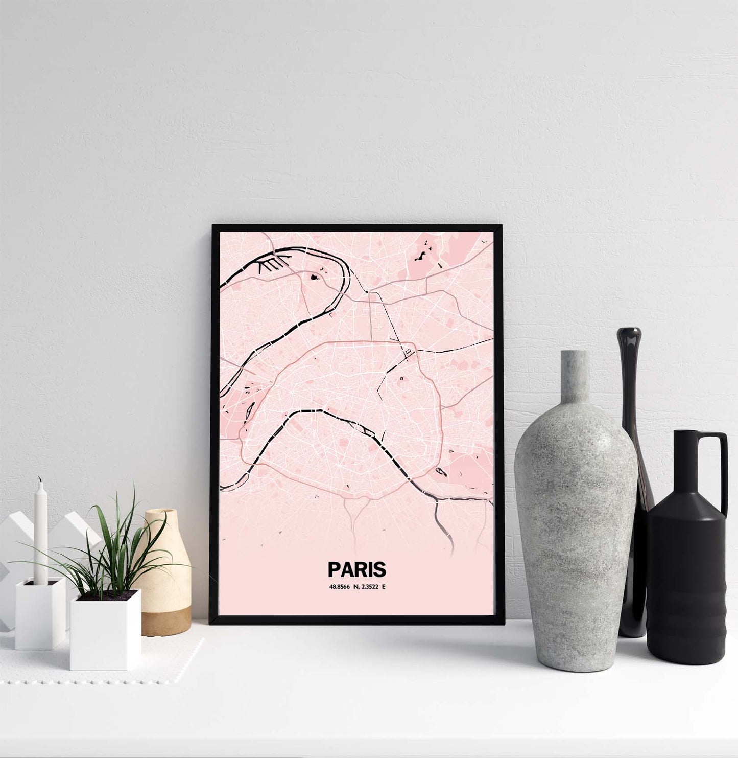 Paris map poster print home wall art decor modern pink poster