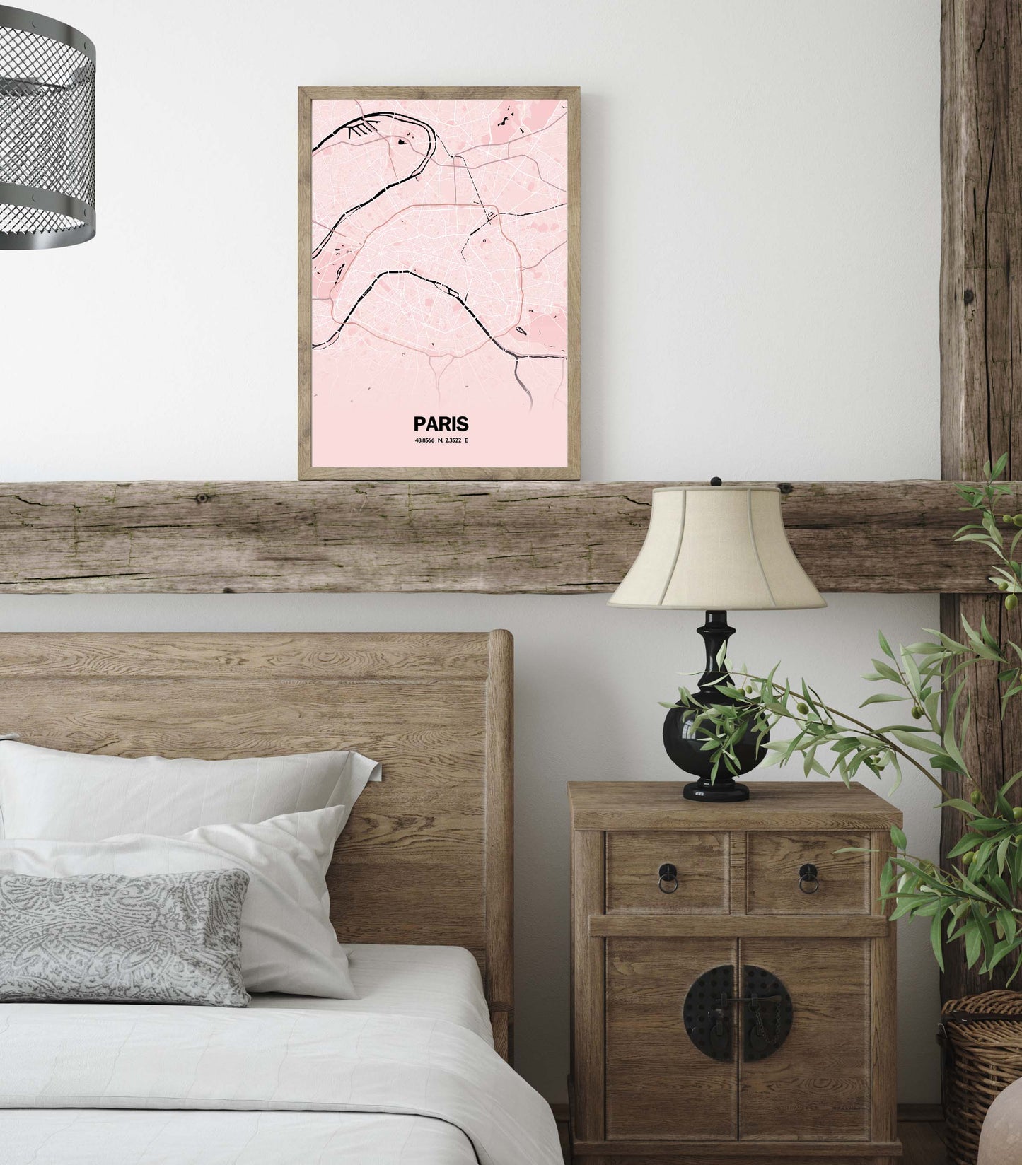 Paris map poster print home wall art decor modern pink poster