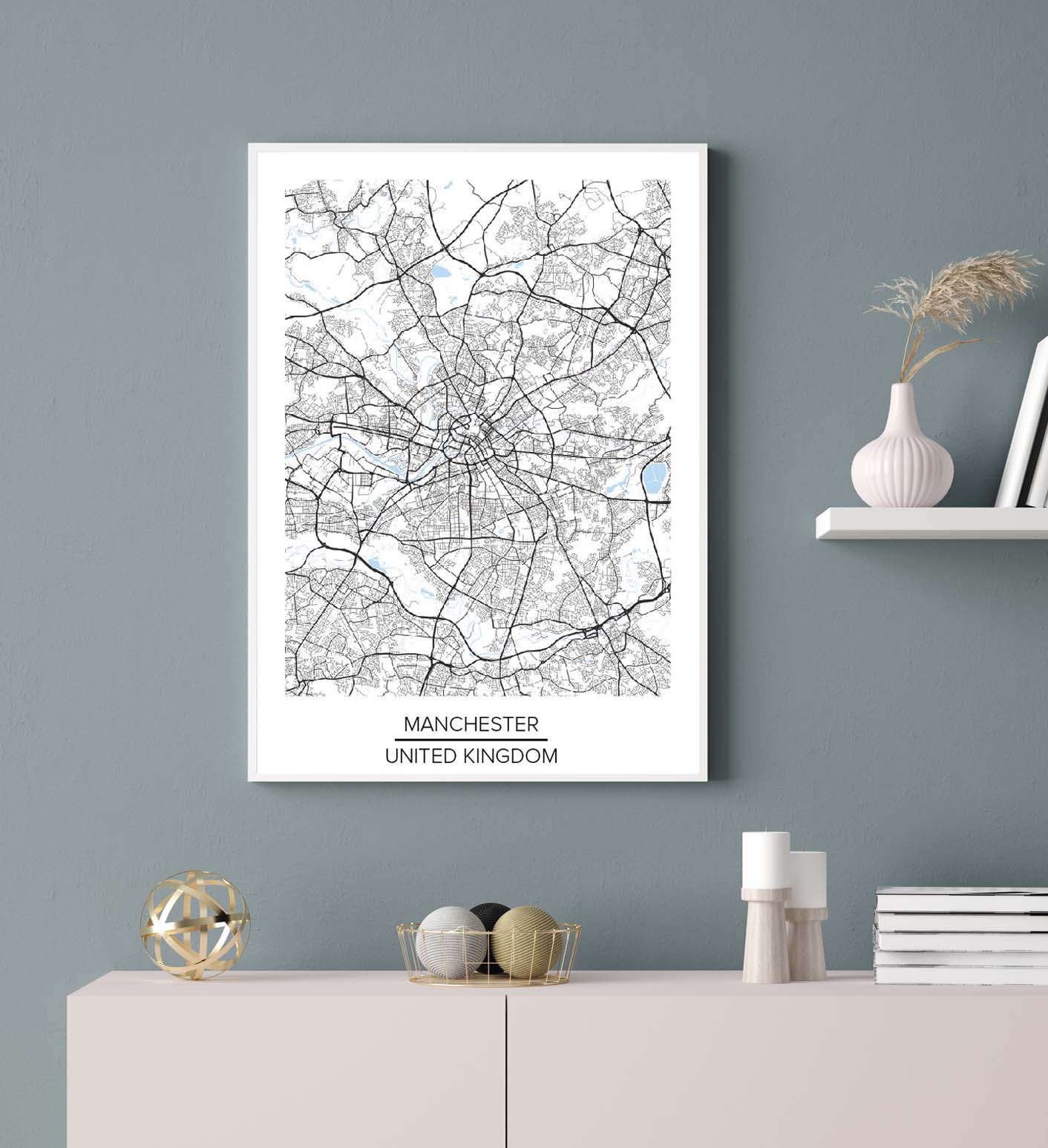 Manchester map poster print home wall art decor city wall map modern print