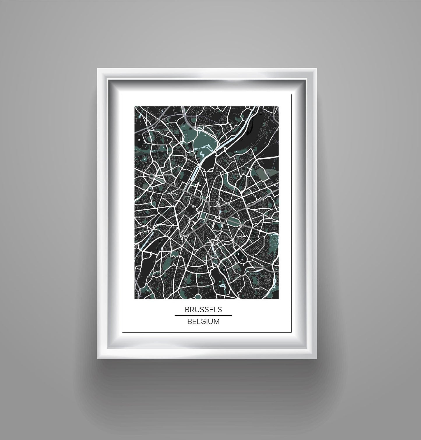 Brussels map poster print home wall art decor dark Brussel city modern map