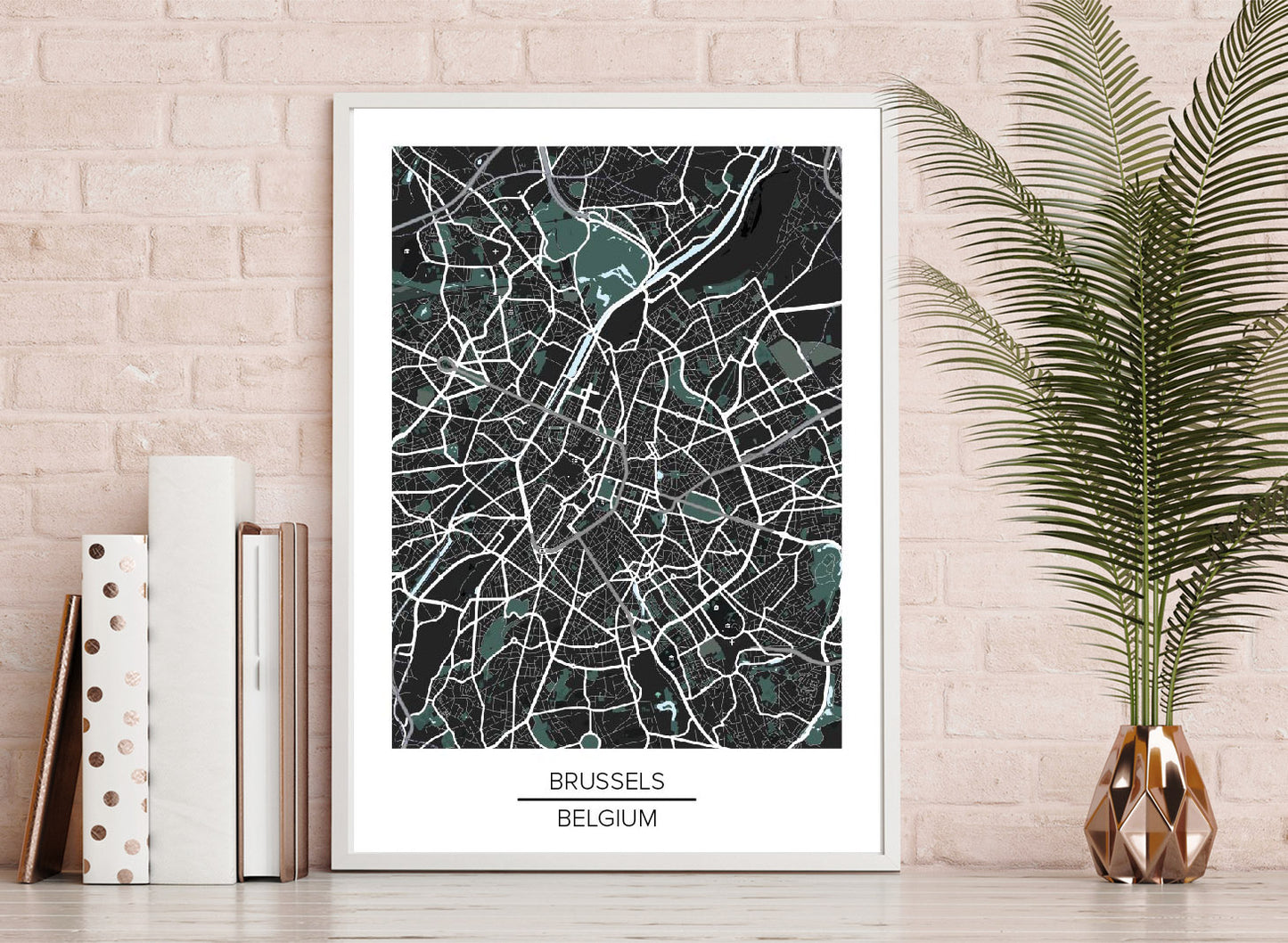 Brussels map poster print home wall art decor dark Brussel city modern map